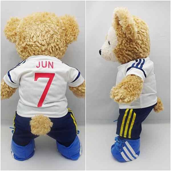 画像2: 【予約受付中】 ダッフィー 衣装 Sサイズ (身長43cm) サッカー ユニフォーム コスチューム 服 「白」「背番号7 JUN」 a195 (2)