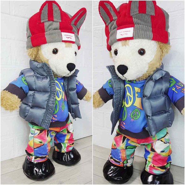 画像2: ダッフィー 衣装 Sサイズ (身長43cm) Number 風 青いグレーダウン コスチューム 服 Ni01 (2)